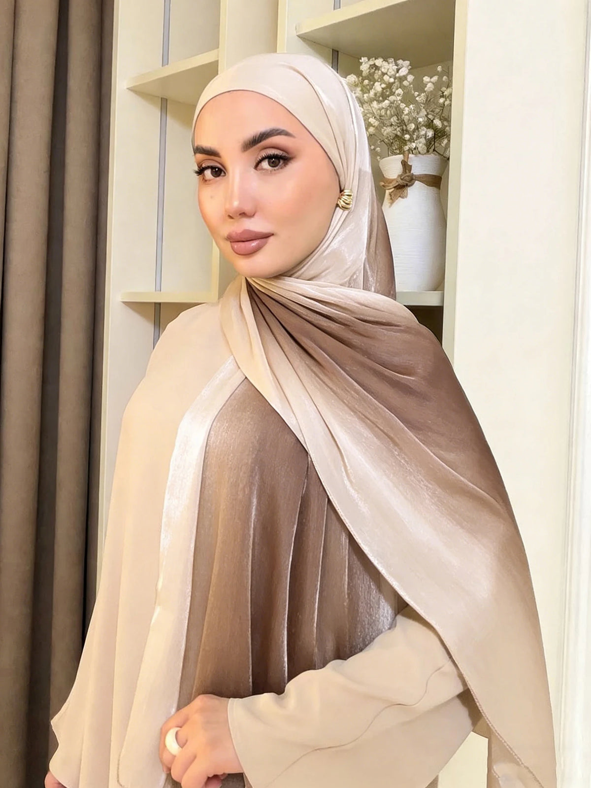 Hijab Satin Bicolore Dégradé – Foulard Islamique Élégant Pour Mariage & Occasions Spéciales