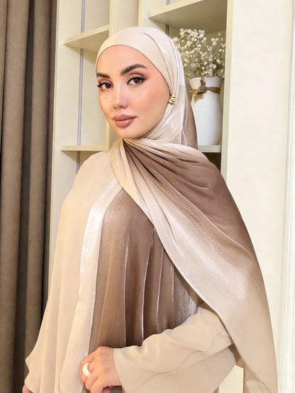 Hijab Satin Bicolore Dégradé – Foulard Islamique Élégant Pour Mariage & Occasions Spéciales