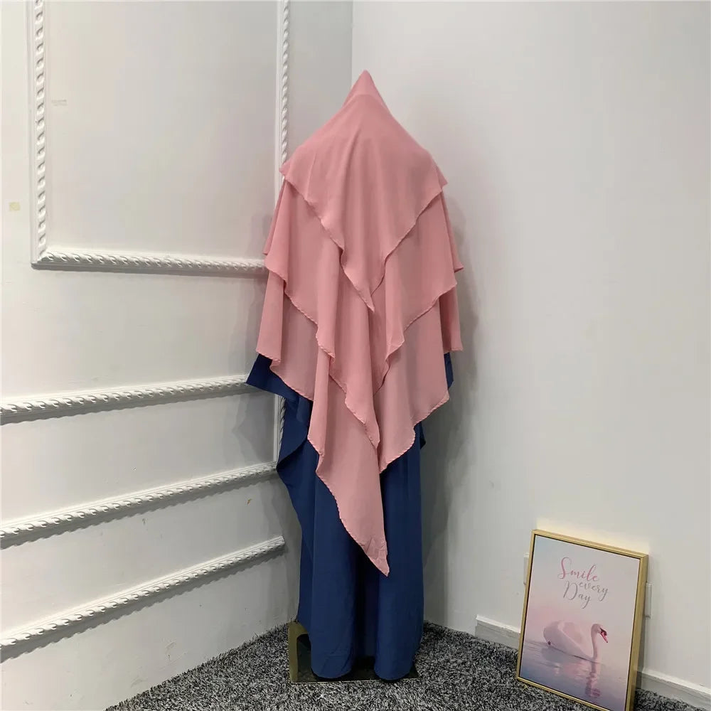 Khimar 3 Couches Niqab – Hijab Instanté Prière, Abaya Femme Voile Islamique Ramadan Djellaba