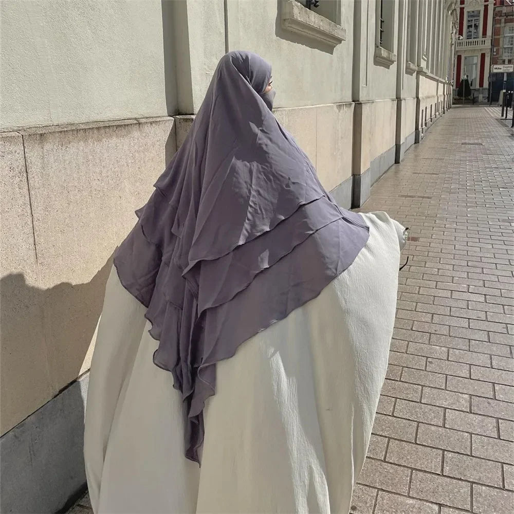 Khimar 3 Couches Niqab – Hijab Instanté Prière, Abaya Femme Voile Islamique Ramadan Djellaba